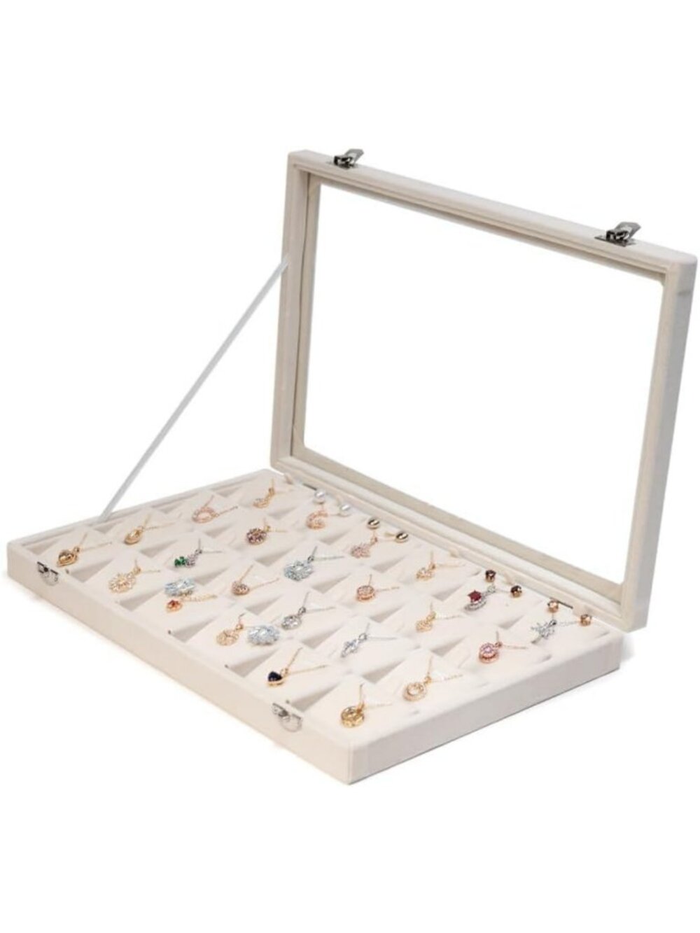 Beige Jewelry Box Organizer for Necklaces & Pendants - 24 Slots, Women’s